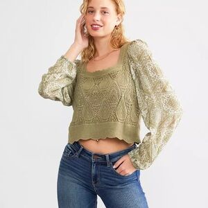 Miss Me Olive Lace Blouse